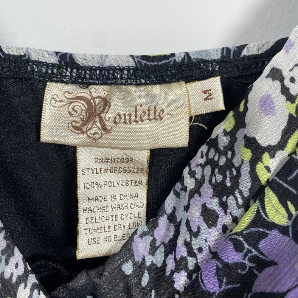 ROULETTE Smocked Black Purple Floral Dress Sz M Y2K Fairy Grunge Whimsigoth Maxi